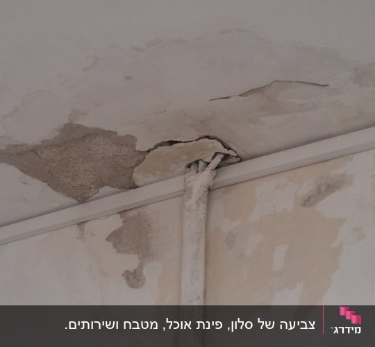 תקרה עם קילופי צבע ונזקי רטיבות